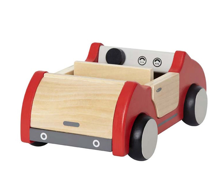 coche de madera para muñecos pequeños tipo clics.