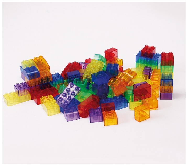 Conjunt de 90 blocs translúcids de construcció tipus lego.
