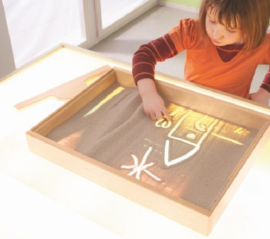 Safata sensorial amb marc de fusta i base transparent