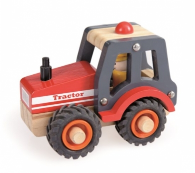 Tractor pequeño de madera con ruedas de goma