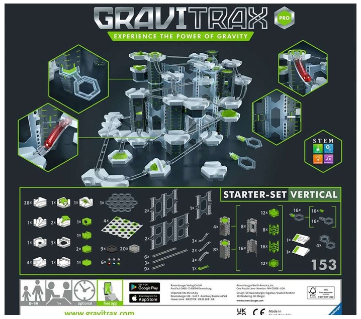 Gravitrax Pro y Gravitrax Starter 2 en 1 Idea regalo Juego de bolas de metal para recorrido de bolas de edición multilingüe con Tecno block luminoso y llavero luminoso 
