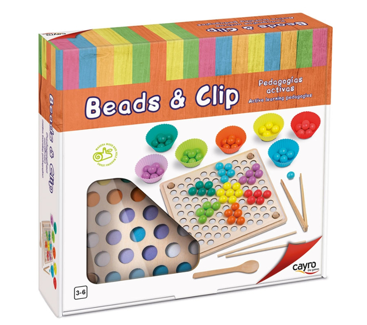 juego de clasificación y motricidad fina Clips & Beads