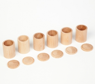 6 cubiletes de madera con tapa 